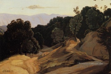 romantique romantisme Tableau Peinture - Route à travers boisé Montagnes plein air romantisme Jean Baptiste Camille Corot